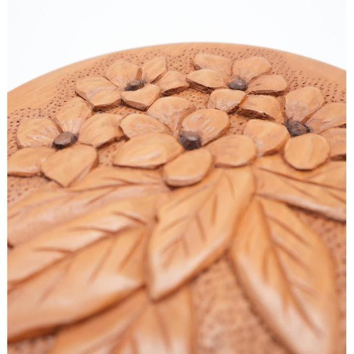 VINTAGE - Japanese Wooden Hand Mirror with Carved Floral Design