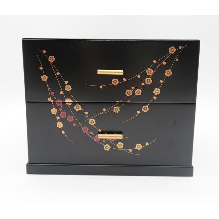 VINTAGE - Japanese Black Two-Drawer Jewelry Chest with Plum Blossom Design