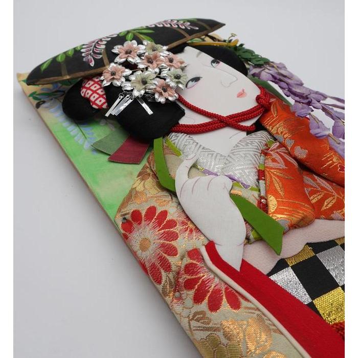 VINTAGE - Japanese Oshi-e Hagoita with Fuji Musume and Wisteria Design