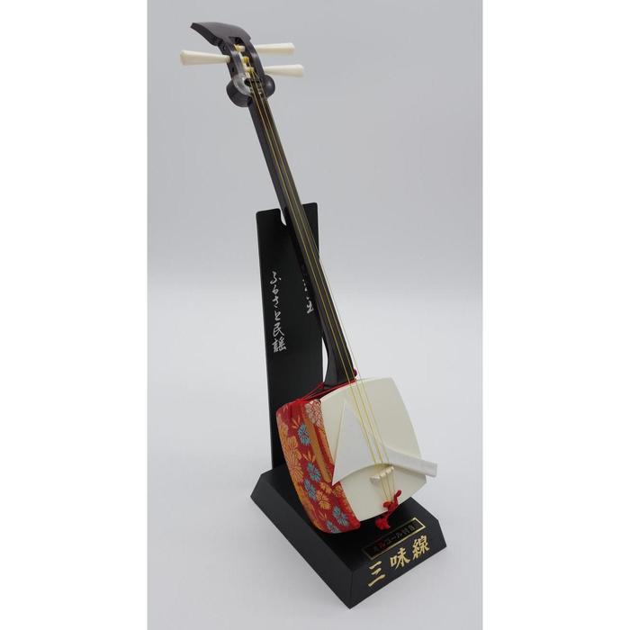 VINTAGE - Japanese Shamisen-Shaped Music Box with Stand and Original Box