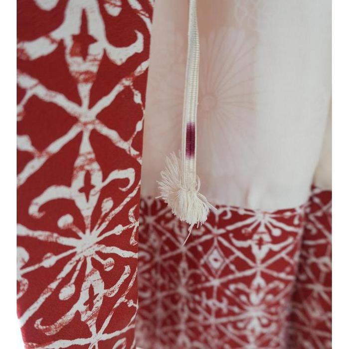 Vintage Haori – Red with White Geometric Pattern, Universal Size