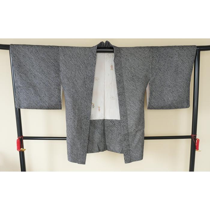 Vintage Haori – Dark Navy with White Geometric Pattern, Universal Size