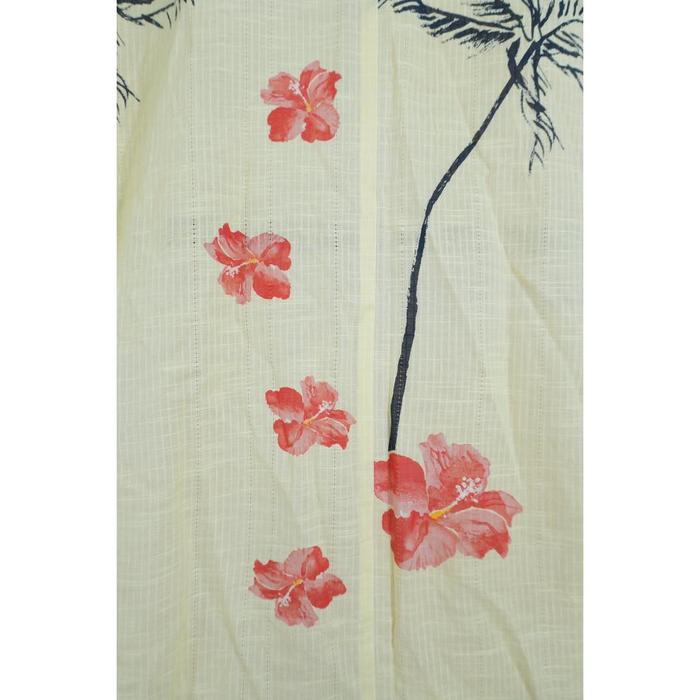 VINTAGE Cream Yukata with Pink Hibiscus and Palm Tree Pattern, For Height 158-168cm (maximum height for those who don't require an ohashori)