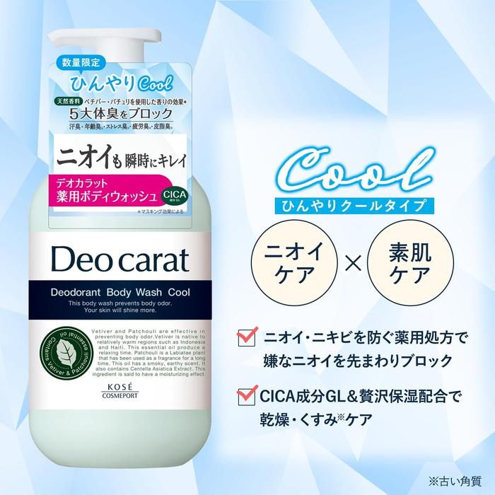 DeoCarat Medicated Deodorant Body Wash Cool 450mL – Cooling Body Cleanser [With Alcohol]