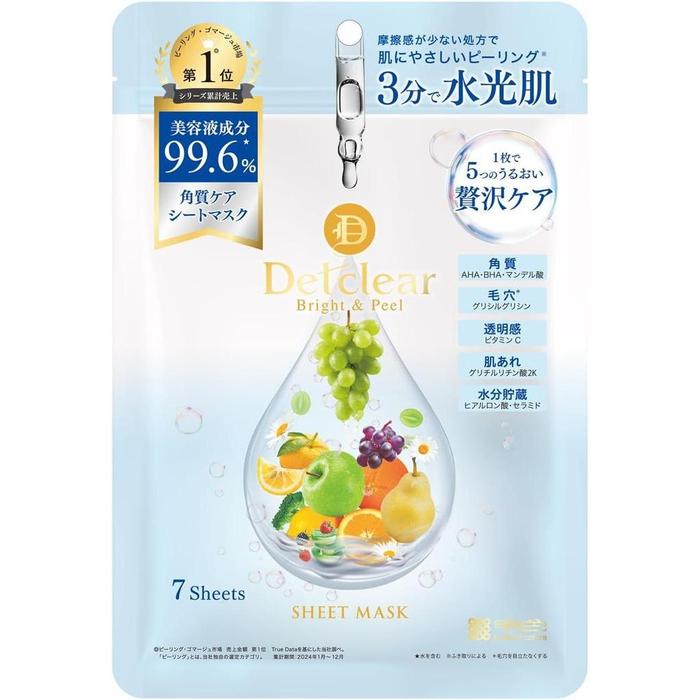 Detclear Bright & Peel Sheet Mask – Mandelic Acid Exfoliating Face Mask (7 Sheets) (No Alcohol)