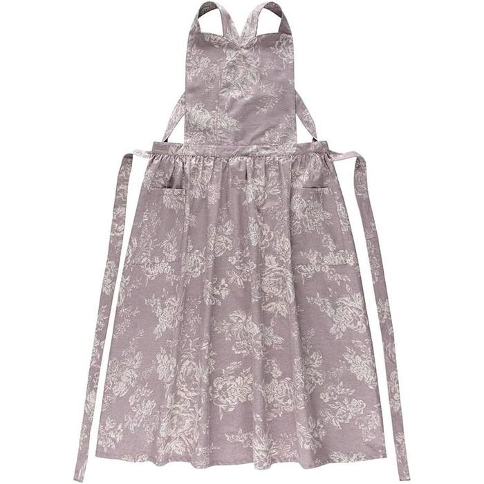 Floral Apron – Cotton Linen, Long-Length, Waterproof, H-Back Design with Pockets