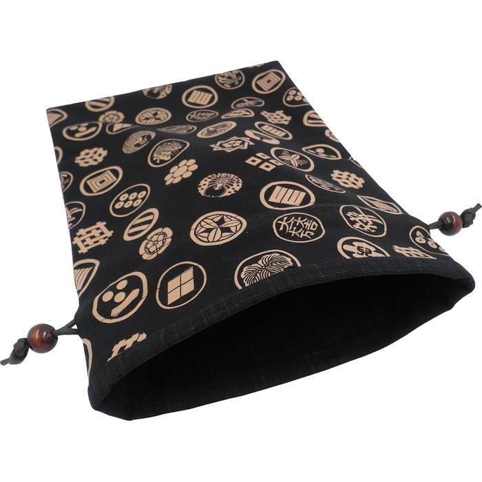 [Handmade Workshop FUJITA] Drawstring Bag – Family Crest x Black | Japanese Goshuincho Pouch for Traditional Accessories