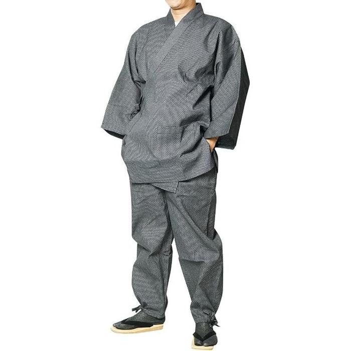 Hiryu Sashiko Weave Samue – Men's Japanese Workwear Set, Dark Grey