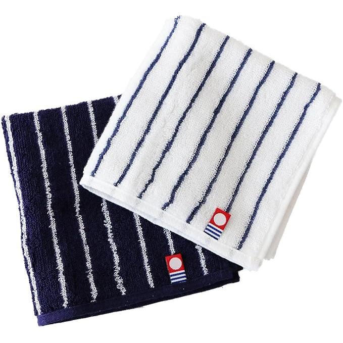 Imabari Towel Certified Hand Towel Handkerchief – 100% Cotton Navy x White