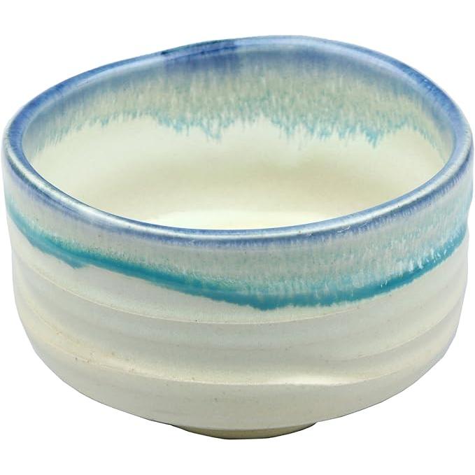Kaneta Hakuyun Kiln Matcha Bowl – Yamaki Ikai – Kuresu Blue Flow, 12.5×8cm, Handmade Japanese Pottery