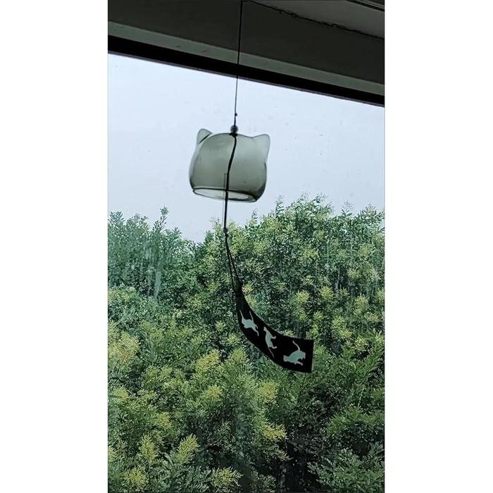 Kichicho Fuurin Cat Glass Wind Chime – Grey Cat Design