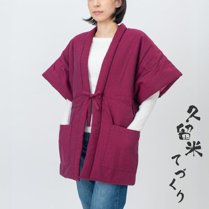 Kurume Handmade Hanten Coat – Red Polka Dot Yakko Jacket, M–L
