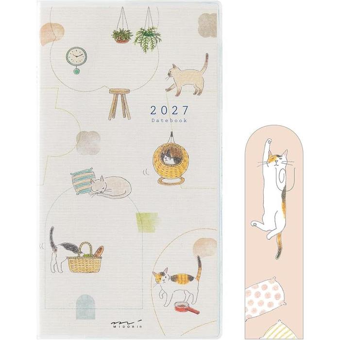 MIDORI Pocket Diary 2027 Cat Pattern – A6 / B6 / Slim / Mini