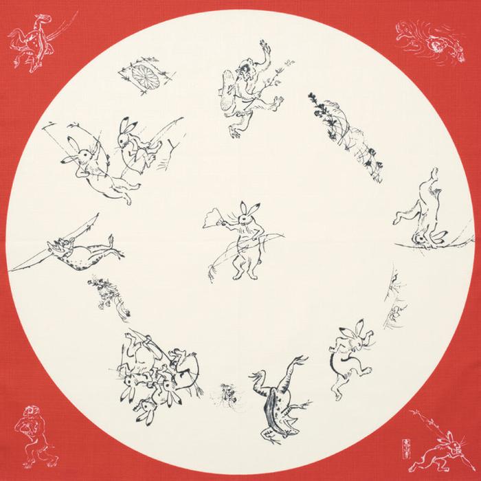 MUSUBI Choju Jinbutsu Giga Furoshiki – Organic Cotton Wrapping Cloth, 68 cm