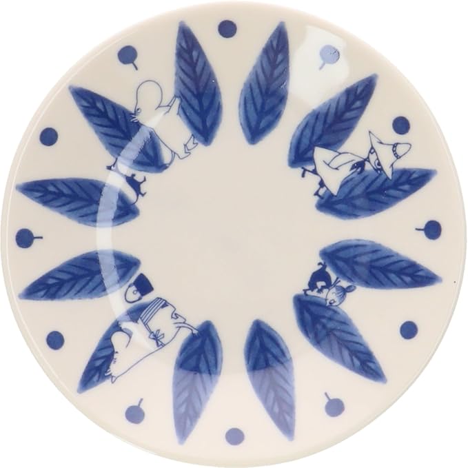 Moomin Blue Flora 13 cm Ceramic Plate – Leaf Design | Yamaka Japan (Microwave & Dishwasher Safe)