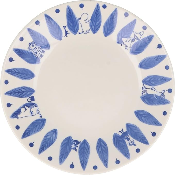 Moomin Blue Flora Plate 22 cm – Leaf Design | Yamaka Japan (Ceramic, Microwave & Dishwasher Safe)