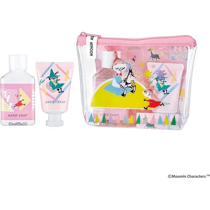 Moomin Clear Pouch Set with Mini Hand Soap & Hand Cream – Rose Scent [Alcohol-free]