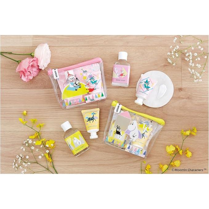 Moomin Clear Pouch Set with Mini Hand Soap & Hand Cream – Rose Scent [Alcohol-free]