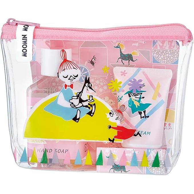 Moomin Clear Pouch Set with Mini Hand Soap & Hand Cream – Rose Scent [Alcohol-free]