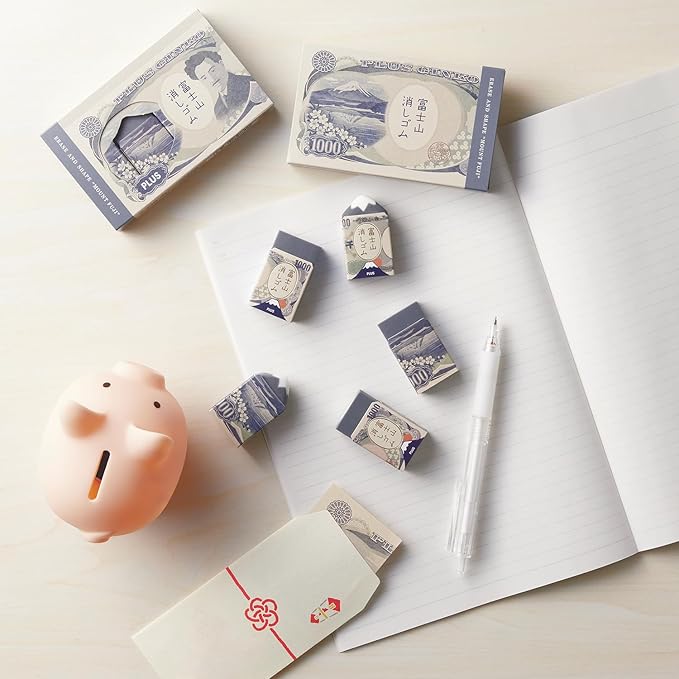PLUS AIR-IN Mount Fuji Eraser Limited Banknote Edition – Dark Green Fuji, 2-Piece Set ER-100AIF-2P