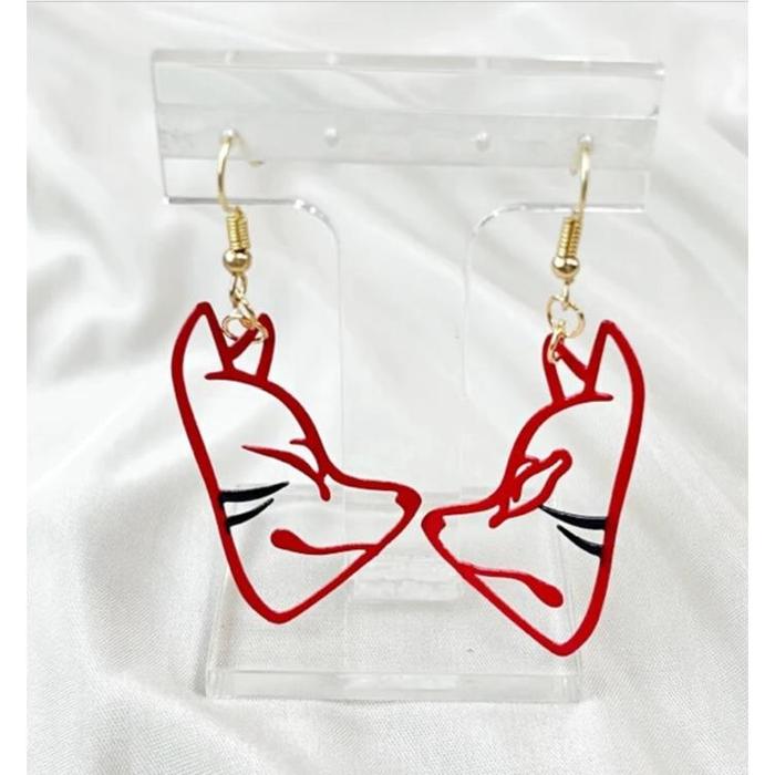 Fox Mask Earrings – Japanese Kitsune Motif Brass Jewelry