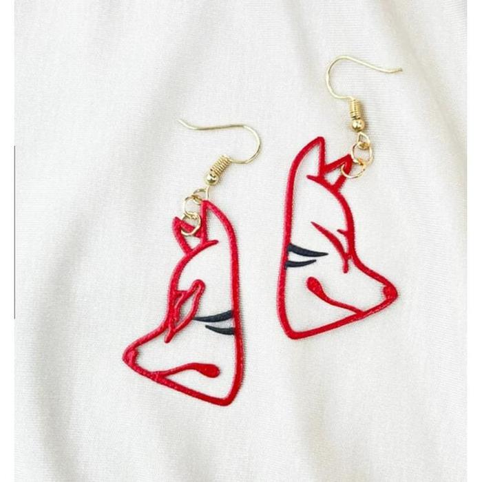 Fox Mask Earrings – Japanese Kitsune Motif Brass Jewelry