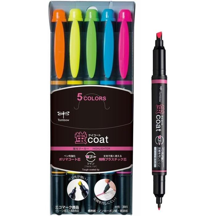 Tombow Kei Coat Fluorescent Highlighter – 5-Color Set