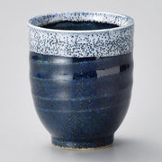 Large Navy Blue Granite Teacup with White Rim – 200ml