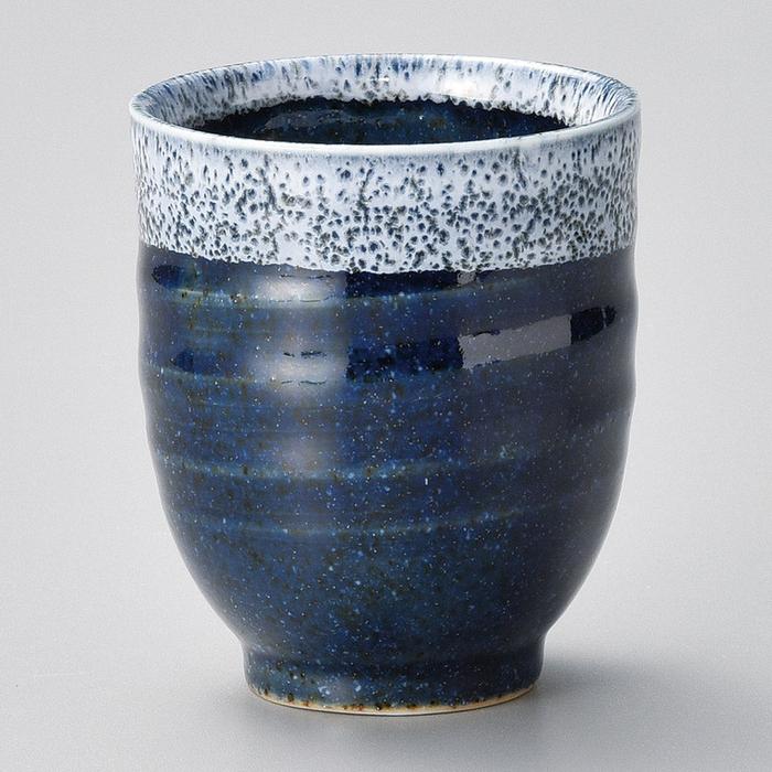 Large Navy Blue Granite Teacup with White Rim – 200ml
