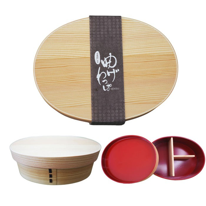 Yamaga Lacquerware Kishu Magewappa Bento Box – Natural Wood with Red Lacquer Interior, 700ml