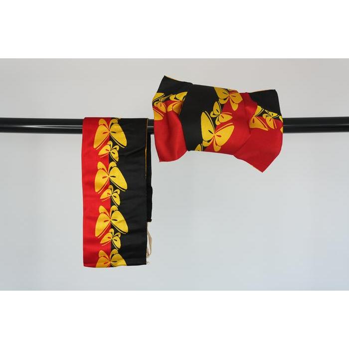 Vintage Japanese Obi with ribbon - Black and Red