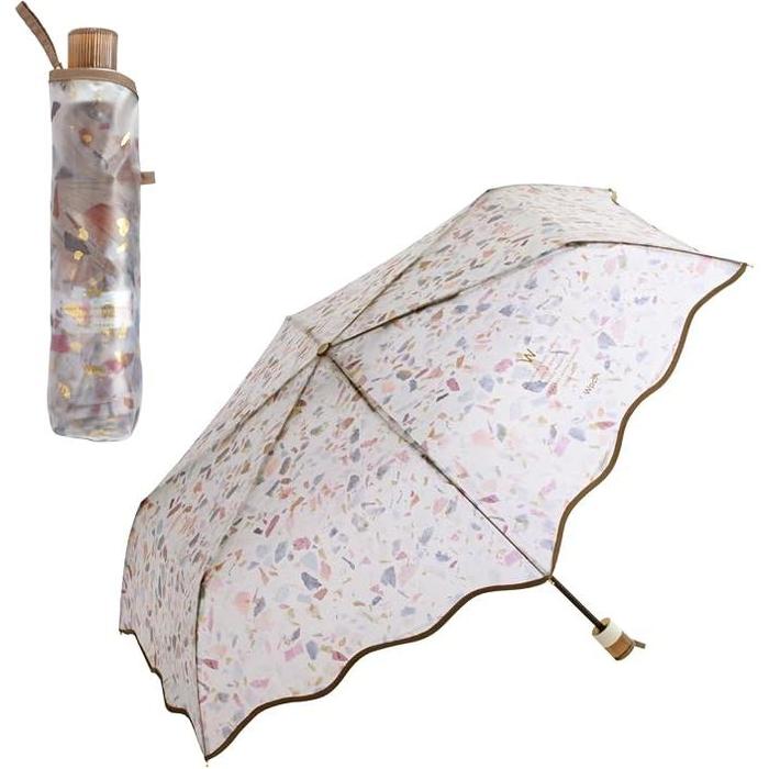 Wpc. Pale Stone Umbrella Mini – Folding Clear Rain Umbrella, Terrazzo Design