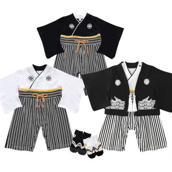 Baby Hakama Romper – Traditional Japanese Style Outfit for Boys (70–100 cm)