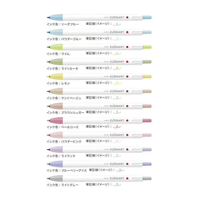 ZEBRA Clickart Retractable Water-Based Color Pen – Pale Colors, 0.6 mm