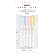 Zebra Mildliner Highlighter Set – Gentle Mild Colors, Double-Ended, 5-Pack
