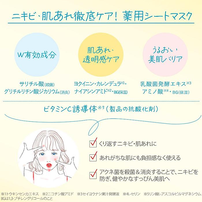 KOSE Clear Turn Sorry Bare Skin Kininaru Mask - Anti-acne sheet masks 7 pieces [Alcohol-free]