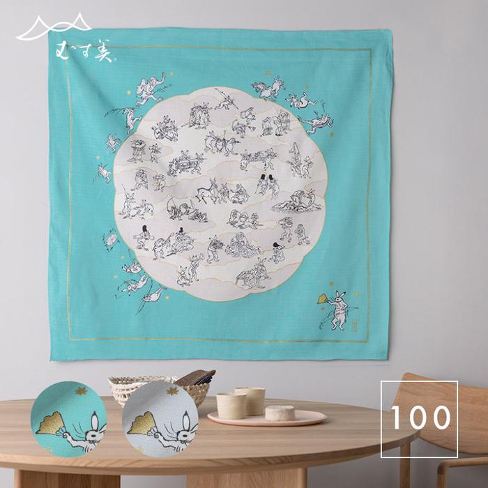 MUSUBI Choju Jinbutsu Giga Lotus Leaf Furoshiki – Organic Cotton, 100 cm