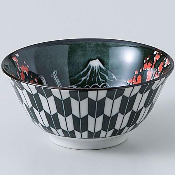 Traditional Japanese ceramic food bowl with a Kabuki motif