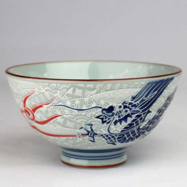 Traditional Japanese ceramic bowl with a flying dragon motif "Ryujin"