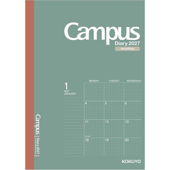 KOKUYO Campus Diary 2027 Monthly Grid A5 – December 2026 Start, 3 Colors