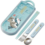 Mofusand Skater Trio Set – Antibacterial Chopsticks, Spoon & Fork with Case – Made in Japan