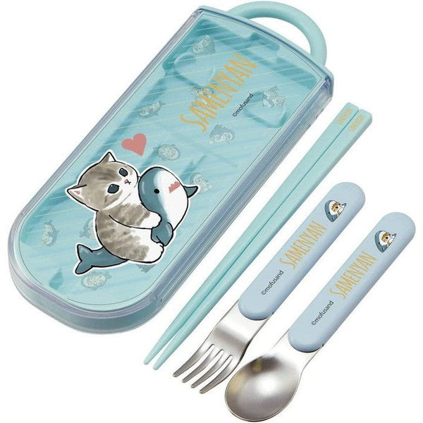 Mofusand Skater Trio Set – Antibacterial Chopsticks, Spoon & Fork with Case – Made in Japan