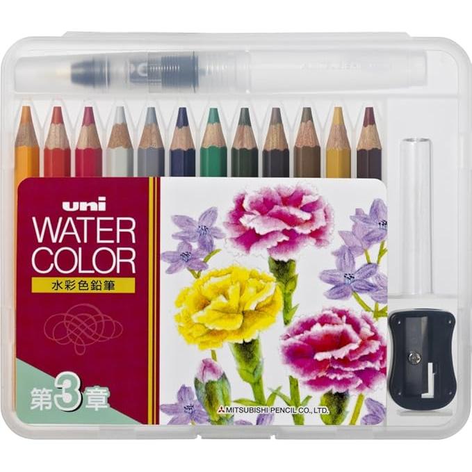 uni Mitsubishi Pencil Watercolor Colored Pencils 12 Colors – Compact Set, Basic Tone / Nature Tone