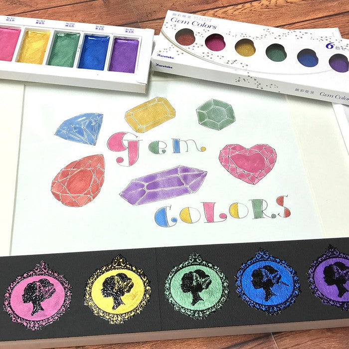 Kuretake Gansai Tambi GEM Colors Watercolor Set – 6 Metallic Colors