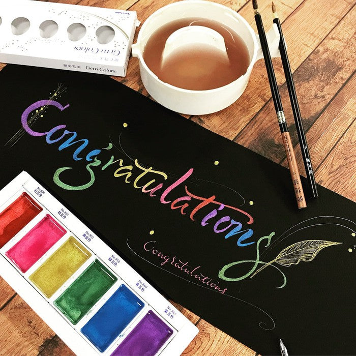 Kuretake Gansai Tambi GEM Colors Watercolor Set – 6 Metallic Colors