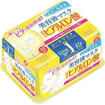 KOSE Clear Turn - Moisturizing sheet masks with hyaluronic acid (30 pieces) [Alcohol-free]