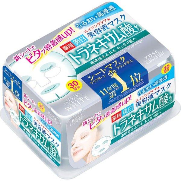 KOSE Clear Turn - Whitening and anti-aging sheet mask with tranexamic acid (30 pieces) [With alcohol]
